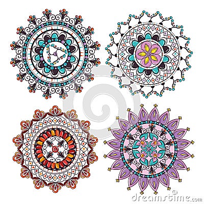 Mandalas colors boho style set Vector Illustration