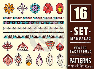 16 mandalas colors boho style set Vector Illustration