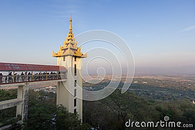 The elevator tower at Su Taung Pyae Pagoda Editorial Stock Photo