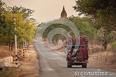 MANDALAY, MYANMAR, MAY 4: unidentified Burmese monks in a truck Editorial Stock Photo