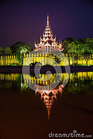 Mandalay palace at night, Mandalay, Myanmar Stock Photo