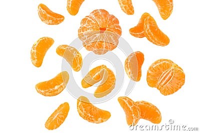 mandarin with flying slices isolated on white background Stock Photo