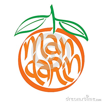 Mandarin, mandarin orange calligraphy, typography. Fruit typography. Vector Illustration