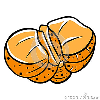 Mandarin. Peeled tangerine. Tangerine without peel. Citrus fruits. Vitamin C. Cartoon style. Vector Illustration