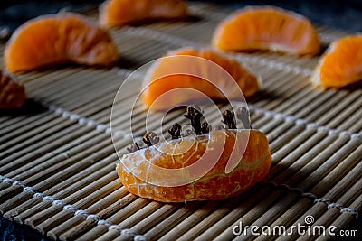 Mandarin or tangerine with cloves Stock Photo