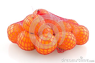Mandarines in red net Stock Photo
