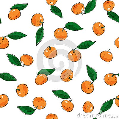 Mandarines, tangerine, clementine with leaves isolated on white background Vector Illustration