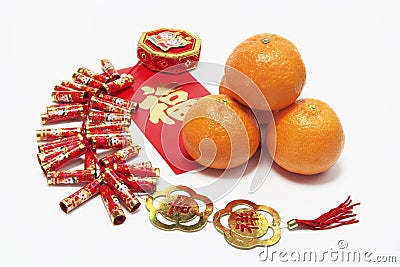 Mandarins and Fire Crackers Stock Photo