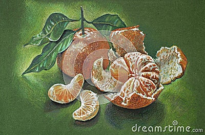 Mandarins on a green background Stock Photo