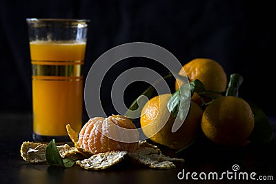 Mandarins and Mandarin juice. Stock Photo