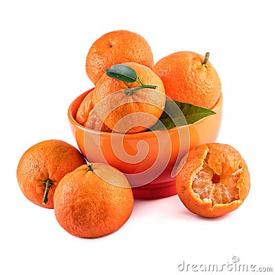 Mandarins tangerines composition in orange cup on white Stock Photo