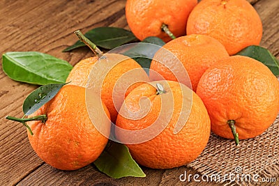 Mandarins Tangerines on Old Wood Stock Photo