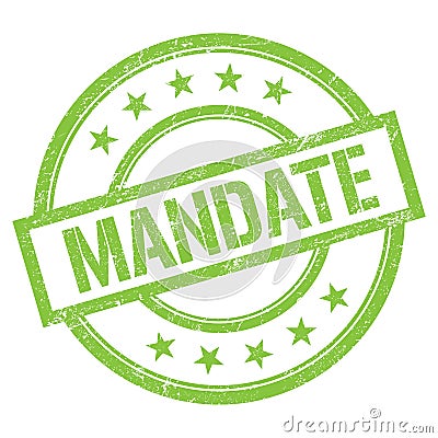 MANDATE text written on green vintage stamp Stock Photo