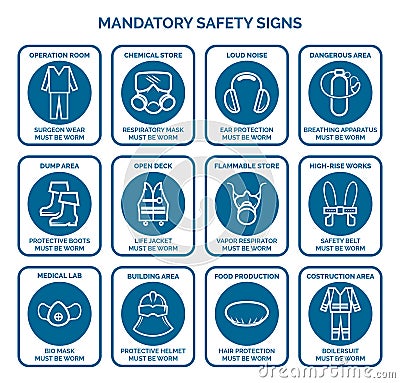 Mandatory health safety signs Vector Illustration