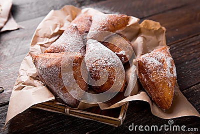 Mandazi is a slightly sweet East African Street Food. top view from above Stock Photo