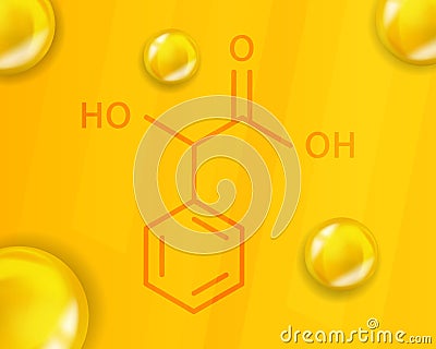 Mandelic acid chemical formula. Mandelic acid 3D Realistic chemical molecular structure Vector Illustration