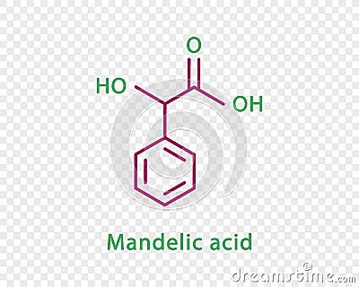 Mandelic acid chemical formula. Mandelic acid structural chemical formula isolated on transparent background. Vector Illustration