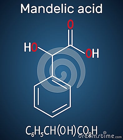 Mandelic acid molecule. Structural chemical formula and molecule Vector Illustration
