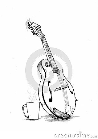 Mandolin and a Cup Of Coffee Stock Photo