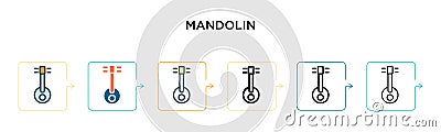 Mandolin vector icon in 6 different modern styles. Black, two colored mandolin icons designed in filled, outline, line and stroke Vector Illustration