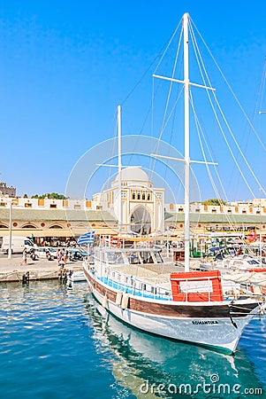 Mandraki Port and New Market. Rhodes Island. Greece Editorial Stock Photo