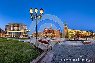 Manege Square and Moscow Kremlin in the Evening, Moscow Stock Photo