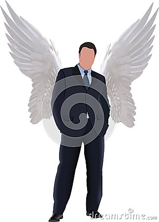 Maneger with wings distinguished person standing with angel wings Vector Illustration