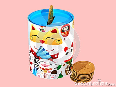 Maneki conainer coin inside many Stock Photo