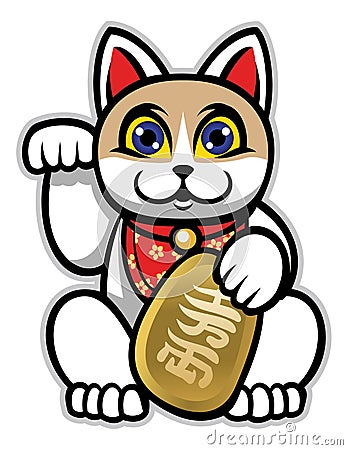 Maneki neko japanese lucky cat statue Vector Illustration