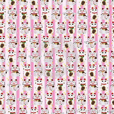 Maneki Neko pair all happy vertical seamless pattern Vector Illustration