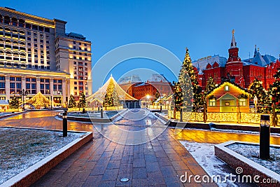 Manezhnaya Square at Christmas, Moscow, Russia Stock Photo