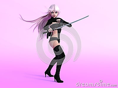 Manga girl in fight pose. Stock Photo