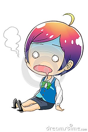 Manga kawaii chibi female office worker illustration burned out Cartoon Illustration