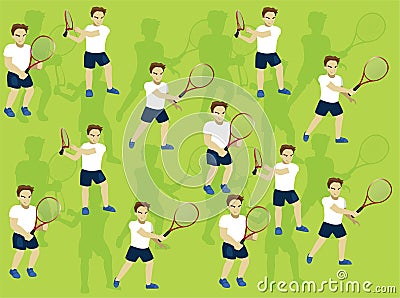 Tennis Forehand Return Man Cartoon Character Illustration Seamless Background Vector Illustration