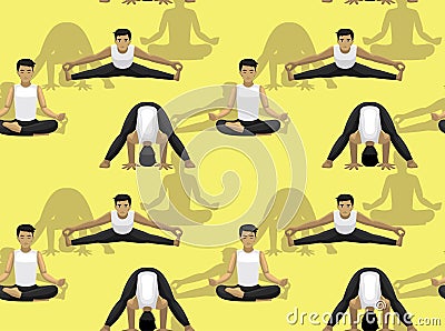 Manga Yoga Man Fire Log Pose Cartoon Background Seamless Wallpaper Vector Illustration