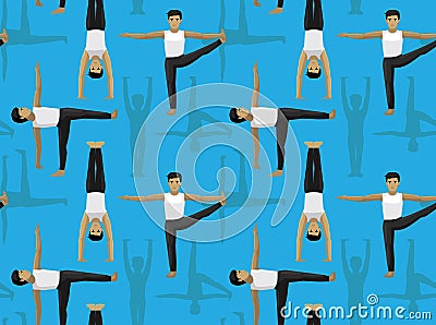 Manga Yoga Man Handstand Pose Background Seamless Wallpaper Vector Illustration