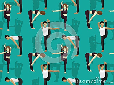 Manga Yoga Posture Standing Split Half Forward Bend Cartoon Background Seamless Wallpaper Vector Illustration