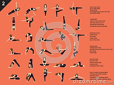 Manga Yoga Woman Poses Set Cartoon Vector Illustration 2 Vector Illustration