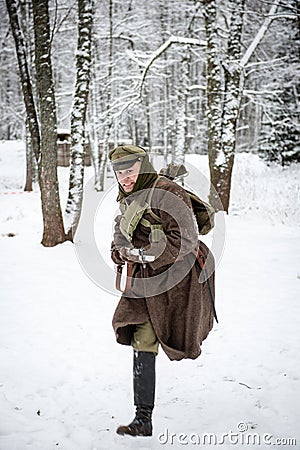 Mangali, Latvia, Museum of Lozmetejkalns, January 9, 2016 - Reenactment of world war two battle in Latvia Editorial Stock Photo