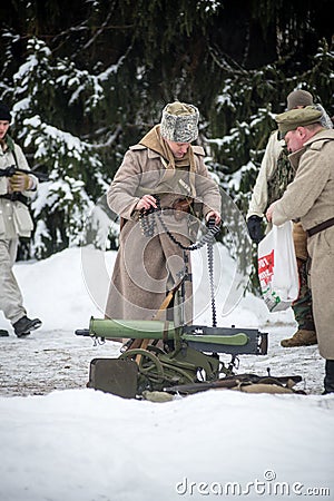 Mangali, Latvia, Museum of Lozmetejkalns, January 9, 2016 - Reenactment of world war two battle in Latvia Editorial Stock Photo