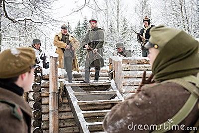 Mangali, Latvia, Museum of Lozmetejkalns, January 9, 2016 - Reenactment of world war two battle in Latvia Editorial Stock Photo