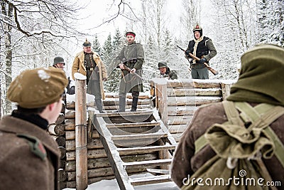 Mangali, Latvia, Museum of Lozmetejkalns, January 9, 2016 - Reenactment of world war two battle in Latvia Editorial Stock Photo