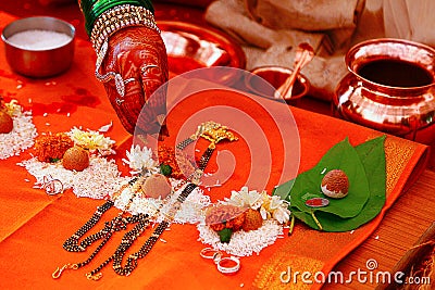Mangalsutra poojan Indian symbol of Hindu marriage Stock Photo