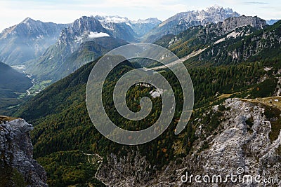 Julian Alps panorama from Mangart saddle in Slovenia Stock Photo