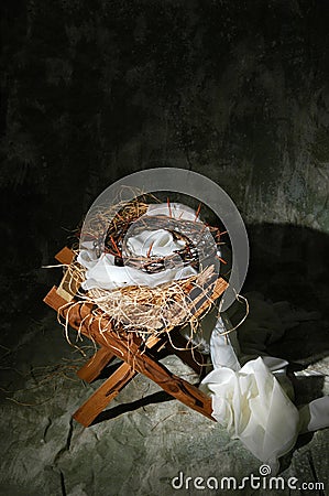 Manger With Crown of Thorns Stock Photo