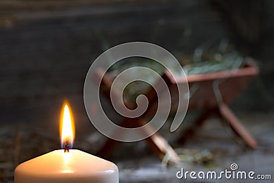 Manger Jesus and light of hope abstract christmas symbol Stock Photo