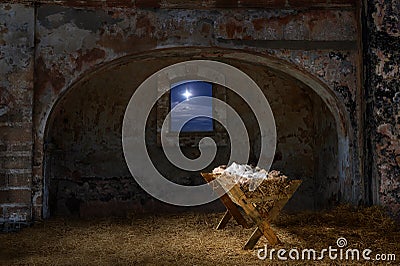 Manger in Old Barn Stock Photo