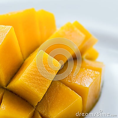 Mango diced on the skin closeup square composition Stock Photo