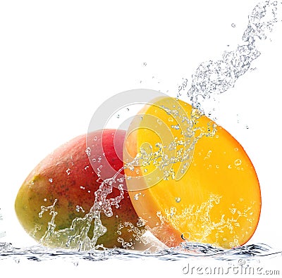 Mango falling in water Stock Photo