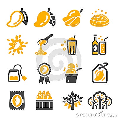 Mango fruit and product icon set Vector Illustration